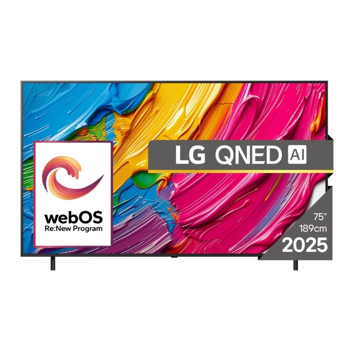 Телевизор LG 75QNED80A3A, 75" 4K QNED HDR Smart TV, 3840x2160, DVB-T2/C/S2, Alpha 7 AI Processor, HDR10 / HLG, webOS 25 ThinQ, VRR / ALLM / HGiG, 4K Upscaling, WiFi 5, Voice Controll, Bluetooth 5.1, AirPlay 2, LAN, CI, HDMI, SPDIF, Google Cast 75QNED80A3A