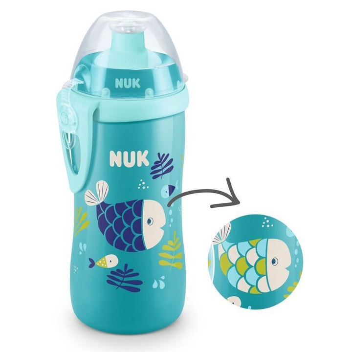 Pahar Junior NUK First Choice, schimba culoarea, capac push-pull, albastru, 300ml, 18+ luni