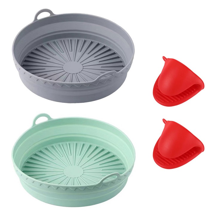 Set 2 tavi AirFryer/2 manusi, Momcbebe, Silicon, 20.5x18.5x5cm, multicolor