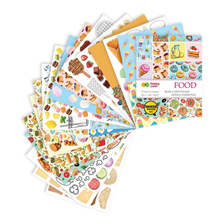 Set bloc creativ HAPPY COLOR, 16 pagini, teme alimentare, 80g, A4