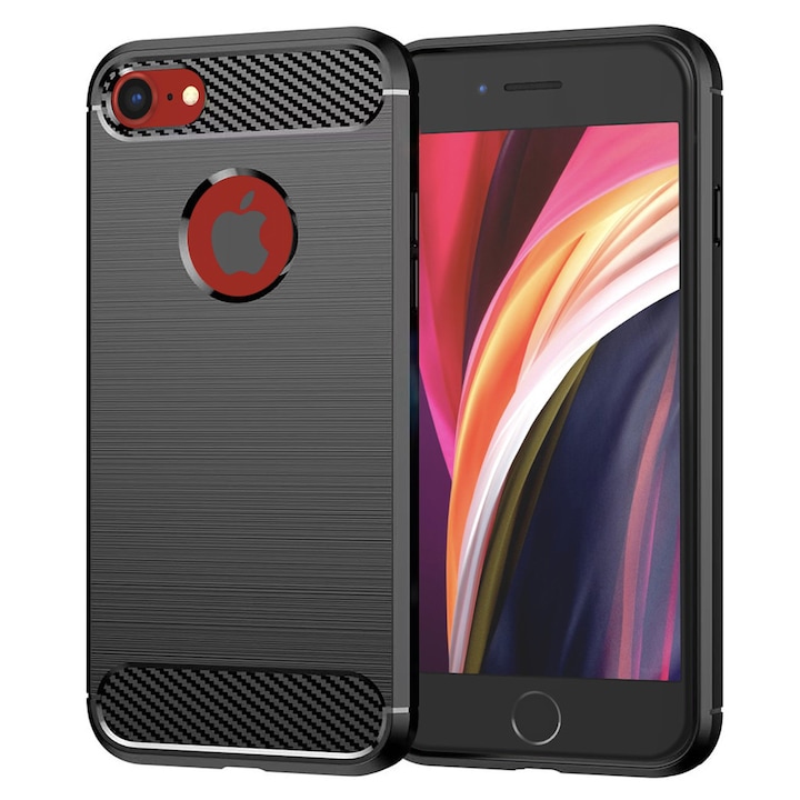 Калъф за iPhone SE 2, SE 2020 / iPhone SE 3, SE 2022, Accesorio Carbon Silicone, Черен