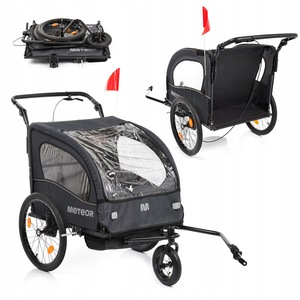 Remorca Pentru Bicicleta 3 In 1, Meteor, Bx-50, Multifunctionalitate – Conversie Usoara In Carucior De Plimbare Sau De Alergare, Constructie Solida, Rezistenta La Conditii Meteorologice, Vizibilitate Si Siguranta, Reflexii Si Steag, 130 x 90 x 105 cm, Gri