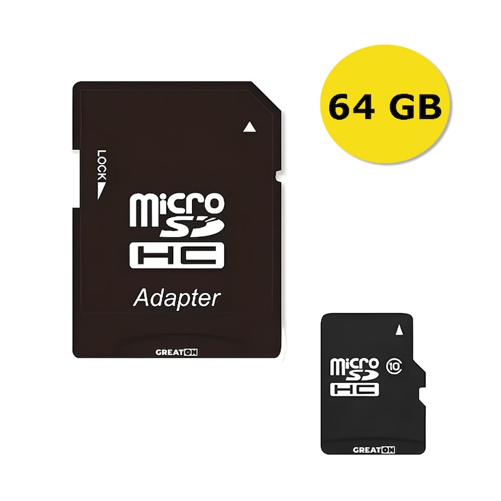 GREATON MicroSD memóriakártya, univerzális kompatibilitás, SD adapter mellékelve, 64 GB kapacitás