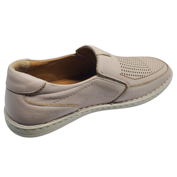 Pantofi Barbatesti SCV Crem Din Piele Naturala Perforata, Model De Vara, Calapod Lejer, Talpa Cusuta Din Cauciuc Flexibil, Interior Complet Din Piele, Numar 41