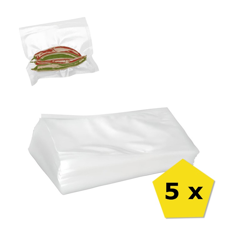 Set 5 x Sac EDAR De Vidat Pentru Alimente, 20 x 15 cm, Culoare Transparenta