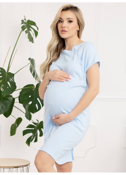 Camasa de alaptat For Mommy, din bumbac, design practic cu capse oblice pe ambele parti frontale si inchidere completa cu capse pe spate, Baki Baby Blue
