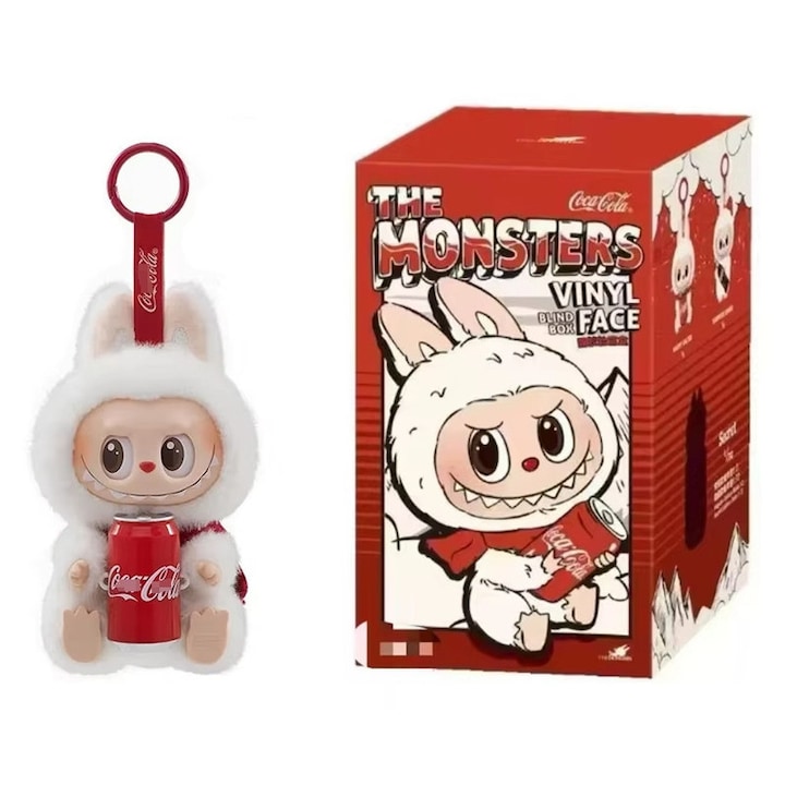 Фигурка Labubu Coca Cola 17 см, колекционерска реплика, многоцветна, с ключодържател и висулка