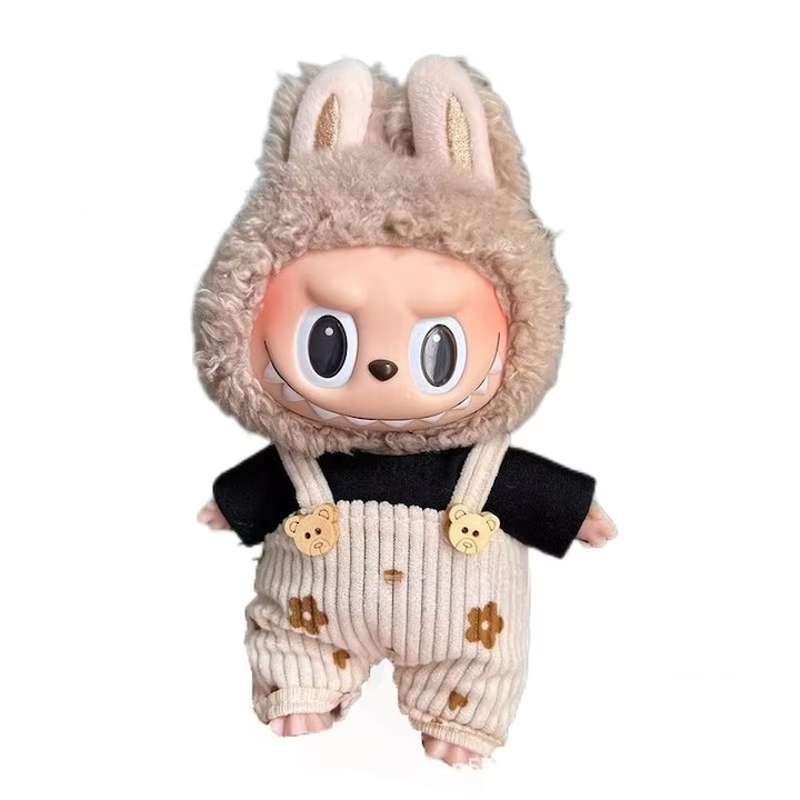 Set haine pentru papusi Labubu, Set Imbracaminte Accesorii Ropa Labubu 15/17cm V1V2V3 - Salopeta Cu Bretele - NU INCLUDE PAPUSA! Cadou Idol Doll Animal, Culoarea Bej