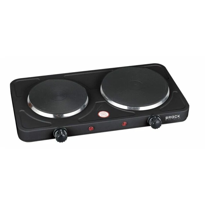 Brock EP 200 BK, 2500W, 2 zónás, 18, 5 & 15, 5 cm, Öntöttvas, Hordozható, Fekete, Elektromos főzőlap