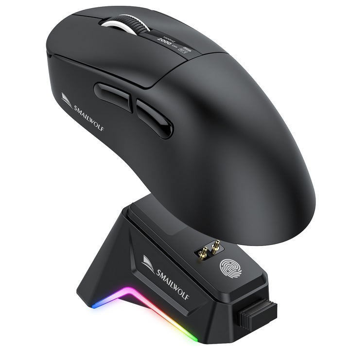 Мишка, 2.4G/Bluetooth/кабелна свързаност, лека само 57 г, PAW3311 за игри, RGB осветление, магнитно зарядно, 12000DPI, батерия 500 mAh, черна