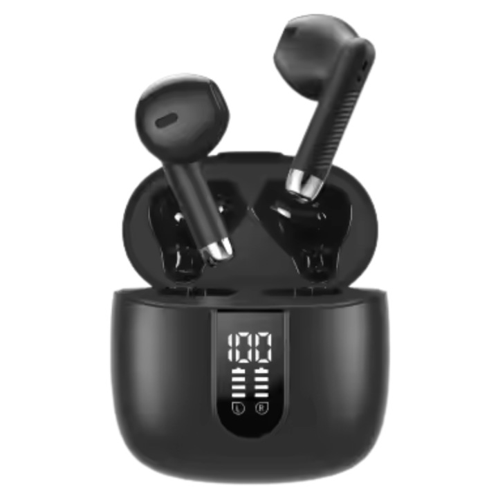 Huien® HE-050A Vezeték Nélküli Fülhallgató, Bluetooth headset, Akár 56h Üzemidő, ENC 4 Mikrofon, HD Hívás, IPX4 Vízálló, LED Kijelző, Ultra Könnyű, Sport & Munkához, Fekete