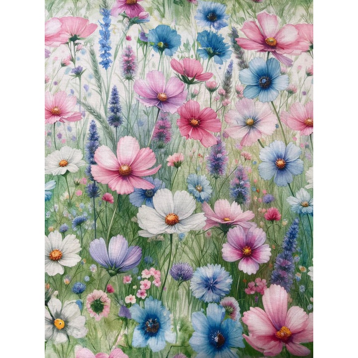 Textilanyag, 100% természetes pamut, 3D nyomtatott, szélesség 240 cm, virágminta