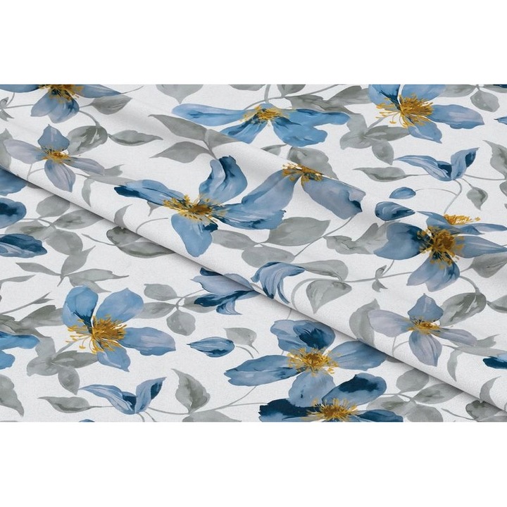 Material textil pentru draperii, Flori albastre, latime 150 cm
