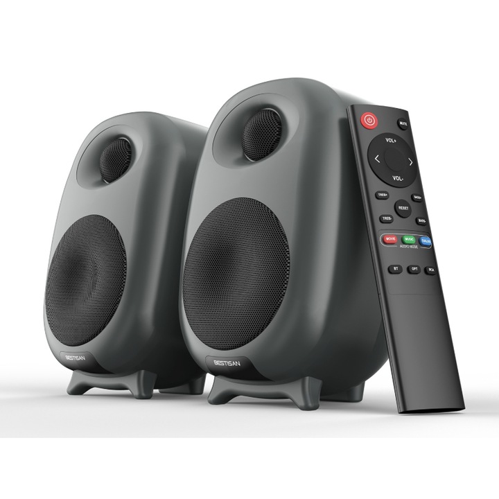 SWAREY тонколони за компютър, комплект от 2x50W, HIFI активни Bluetooth тонколони, 2.0 стерео звук, черни, 40.5x23.5x16.7см