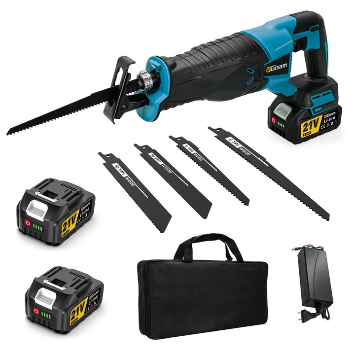 Ferastrau sabie fara fir 4000SPM, 2 baterii de 4.0 Ah cu 4 lame pentru baterie Makita de 18V, ferastrau cu lant electric pentru taierea lemnului/metalului