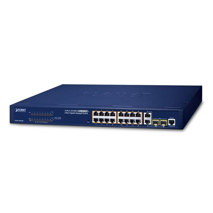 Switch Ethernet 16-Porturi, PLANET, 10/100TX, 802.3at POE, 220W