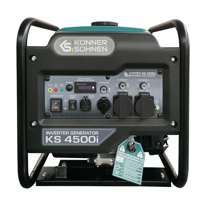 Generator cu invertor Könner & Söhnen KS 4500i, 230 V, 4500 W, consum redus, LED dispay, porturi USB QC 3.0 si Type-C, 2×Schuko 230 V, motor fiabil EURO V KS 240i