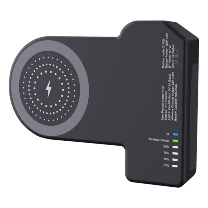 Suport multifunctional telefon mobil, stabilizator imagine, selfie, incarcare wireless, bluetooth, pentru Iphone, capacitate de rotire unghi 90 de grade, baterie 5000 mAh, negru