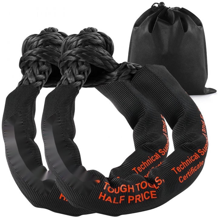 Funie pentru tractare, 2 bucati, dimensiuni 1.27 cm x 56 cm, capacitate 6.6 tone, negru