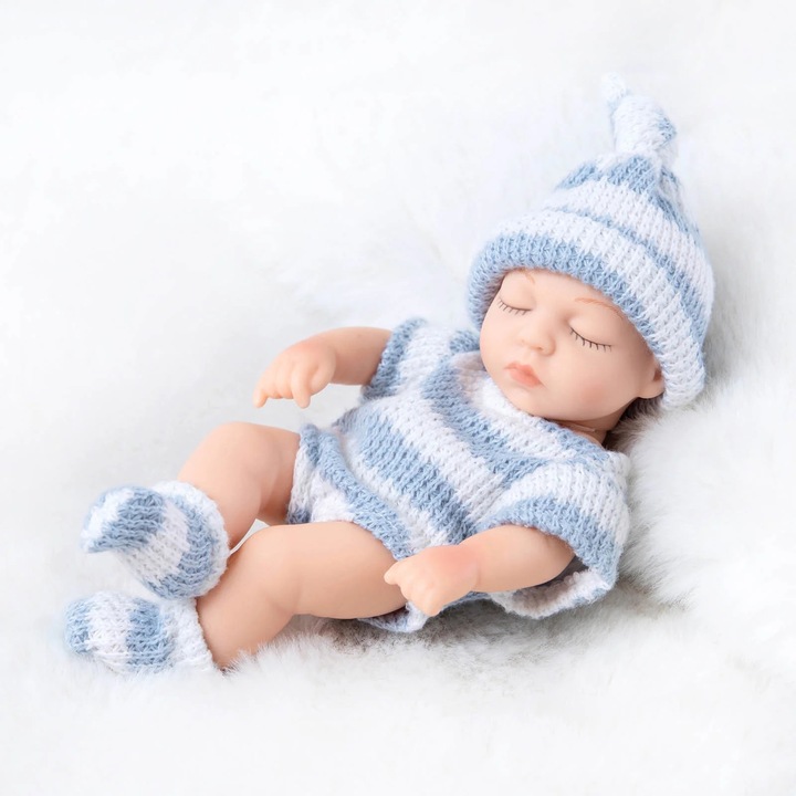 Papusa Reborn YANYXR 18cm, silicon moale, biberoane, bib, schimbare
