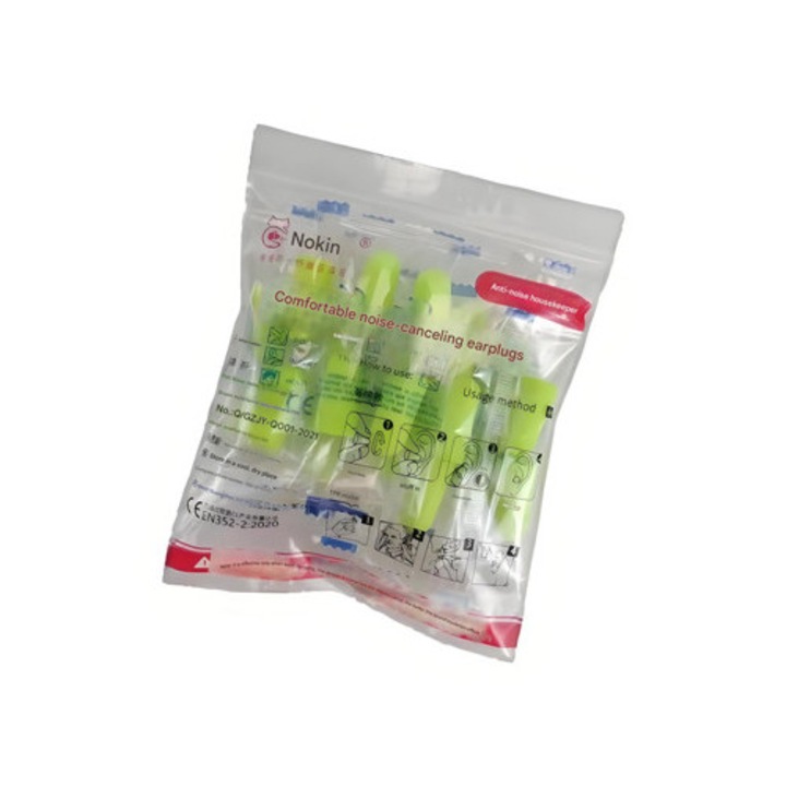 10 perechi de dopuri de urechi din spuma, 37db, reducere a zgomotului, reutilizabile, ambalate individual, potrivite pentru dormit, calatorii si studiu, 24x12.5mm, galbene