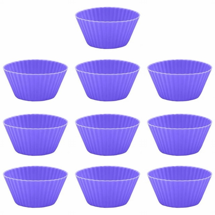 Set 10 forme siliconice pentru copt, reutilizabile, mov, 10x5x5cm