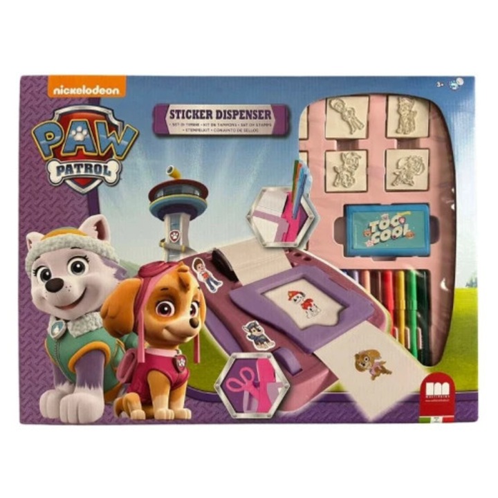 Креативен комплект Multiprint "Paw Patrol" с машина за стикери и аксесоари, за момиче, 3+ години