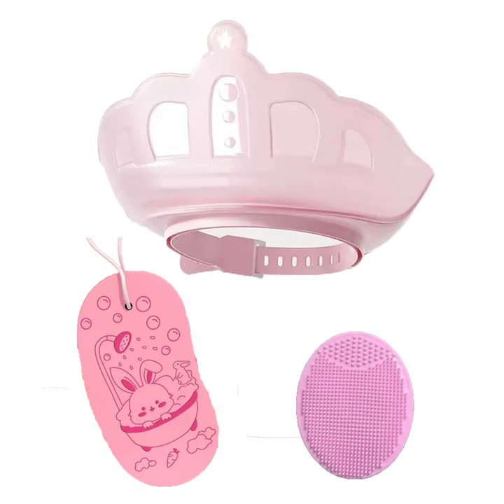 Set 3 accesorii baie copii, Silicon/Polipropilena/TPE, Roz