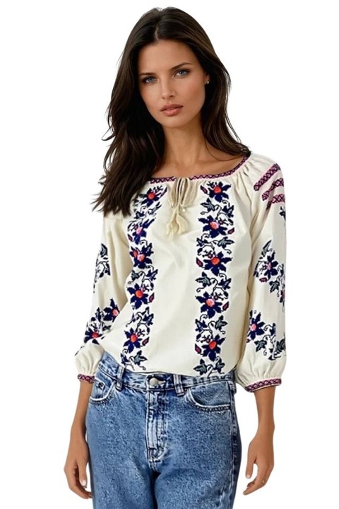 Bluza dama tip ie R256, Bej/Albastru