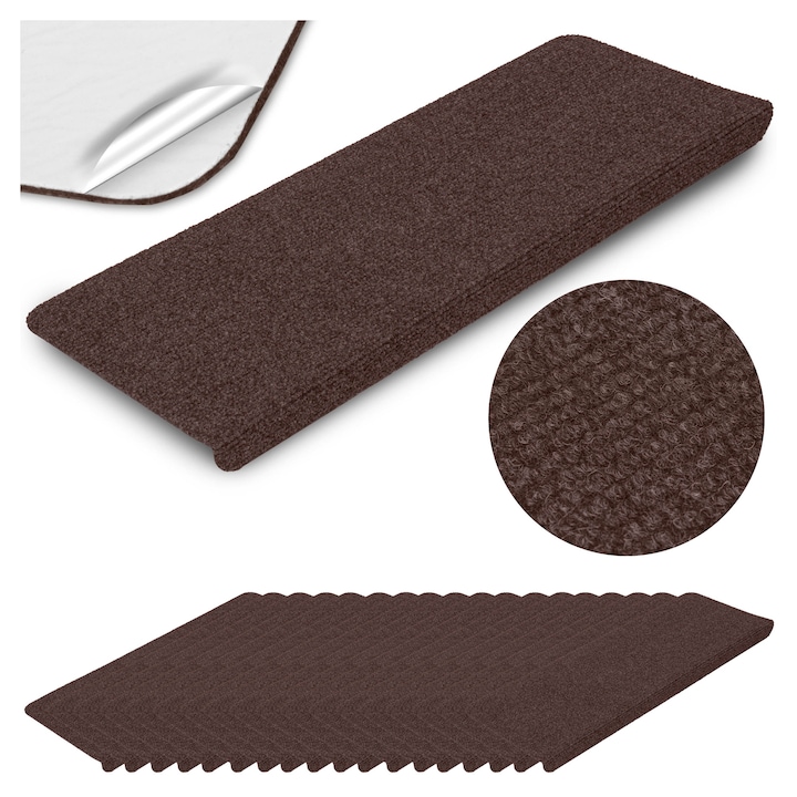 15 darabos csúszásgátló szőnyeg Adria lépcsőhöz, barna színű, méretek 63,5x23x3cm