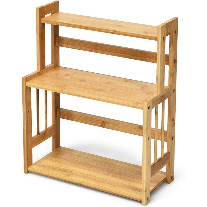 Raft organizator bambus, 3 polite adjustabile, 50x41.5x18.5cm