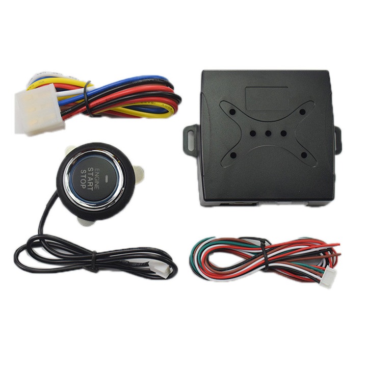 Kulcs nélküli motorindító modul univerzális start-stop gombbal, 12V, normál leállítás, lopásgátló áramkikapcsolás, csendes, YQLAFT, fekete