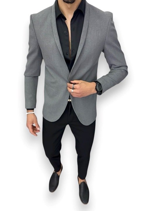 Costum pentru barbati, gri, uni, sacou, pantaloni, 13199, Gri