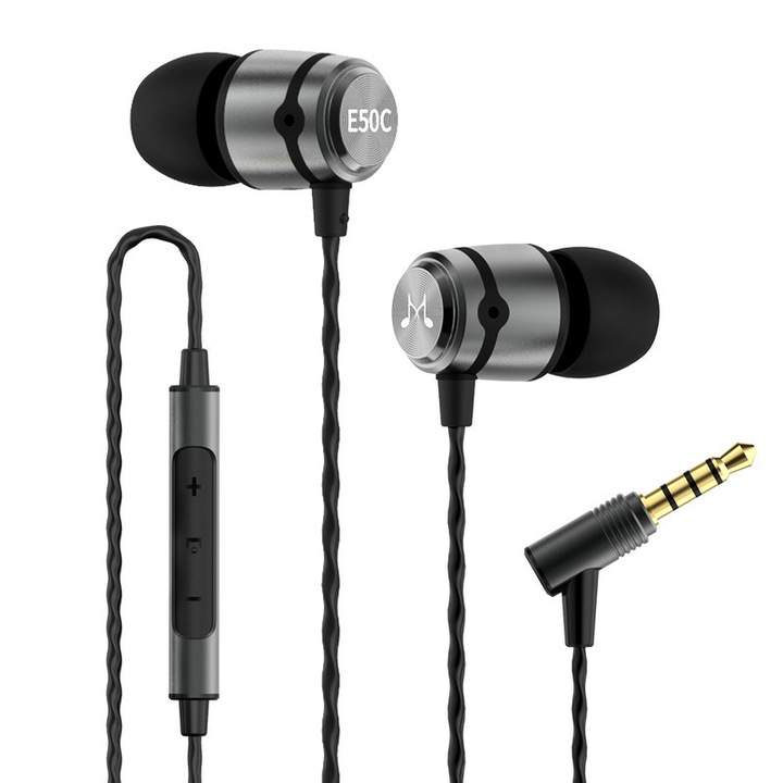 SoundMAGIC E50C fülbe helyezett vezetékes fejhallgató mikrofonnal, fokozott basszusteljesítmény, nagyfelbontású hangminőség, gulacsos nélküli kábeltervezés, fekete fegyver