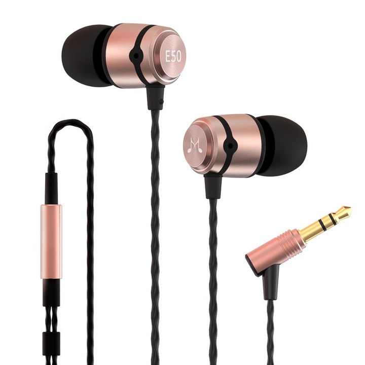 SoundMAGIC E50 fülbe szerelt vezetékes fejhallgató fokozott basszusgitár teljesítménnyel, nagyfelbontású hangminőséggel, gulacsos nélküli kábel kialakítással, aranyszínű