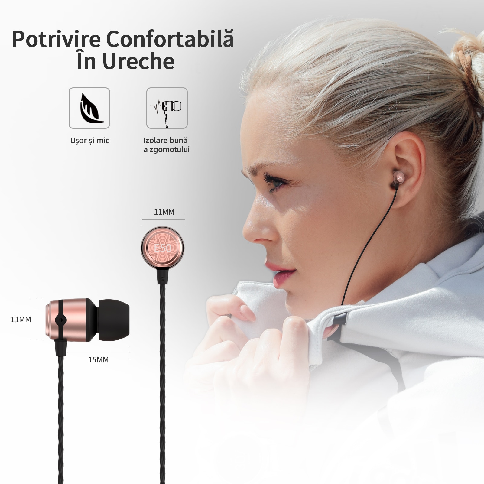 Casti SoundMAGIC E50 cu fir in-ear cu performanta imbunatatita a bass-ului, calitate audio in inalta definitie, jack audio de 3,5mm, compatibile cu telefoane/calculatoare/tablete, auriu