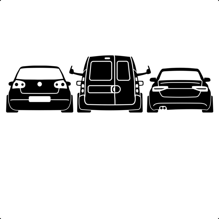 Sticker auto kangoo vs golf audi, Cri Flo, Rezistent la apa, Culoare Negru, Marime 21 cm