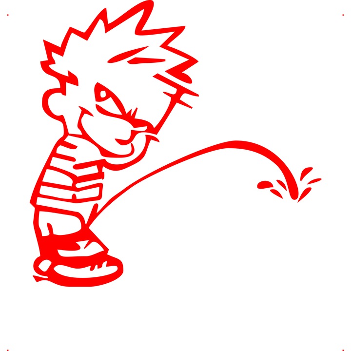 Sticker auto piss boy, Cri Flo, Rezistent la apa, Culoare Rosu, Marime 21 cm