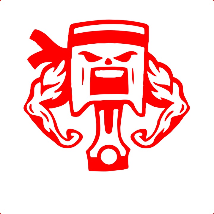 Sticker auto piston suparat, Cri Flo, Rezistent la apa, Culoare Rosu, Marime 21 cm