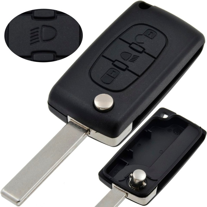 Carcasa cheie Citroen C08, 2 butoane, mecanism pliat, compatibila cu C4 Picasso, C5, C6, plastic ABS