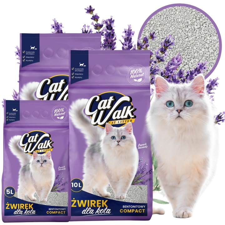 Nisip pentru litiera pisici Catwalk Compact, bentonit, lavanda, 25L (10L+10L+5L)