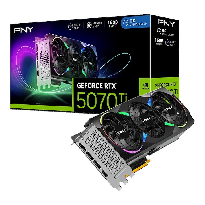 Видео карта PNY RTX5070 TI, 16GB, GDDR7, RGB, 256bit