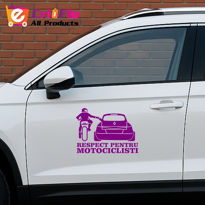 Sticker auto respect megane 2 ro, Cri Flo, Rezistent la apa, Culoare Mov, Marime 21 cm