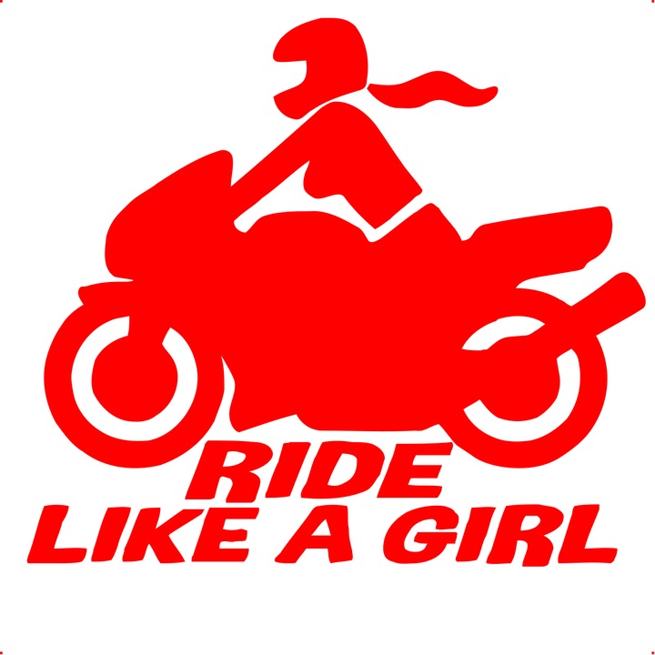 Sticker auto ride like a girl, Cri Flo, Rezistent la apa, Culoare Rosu, Marime 21 cm