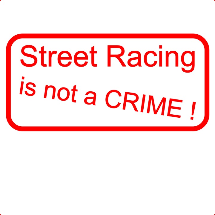 Sticker auto street racing is not a crime, Cri Flo, Rezistent la apa, Culoare Rosu, Marime 21 cm