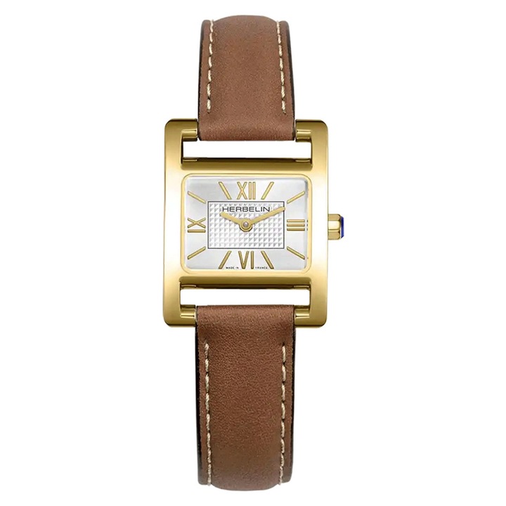 Ceas dama Michel Herbelin V Avenue, elegant, galben, maro, 23x6mm
