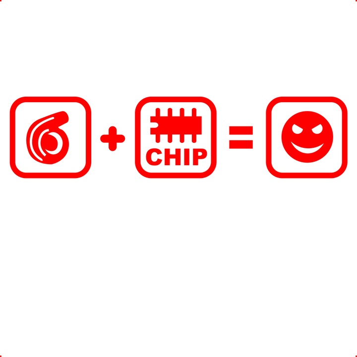 Sticker auto turbo chip happy, Cri Flo, Rezistent la apa, Culoare Rosu, Marime 21 cm