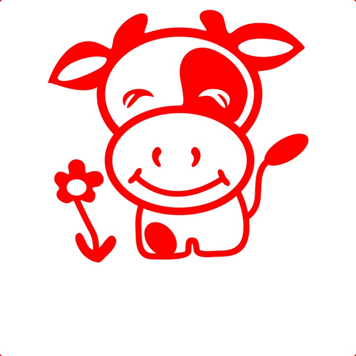 Sticker auto vacuta fericita, Cri Flo, Rezistent la apa, Culoare Rosu, Marime 21 cm