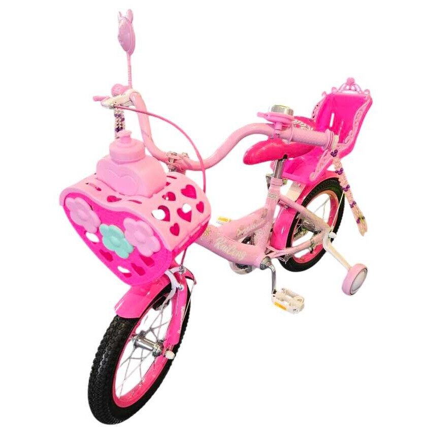 Roata Roz Bicicleta pentru fetita cu cos de plastic, portbagaj si roata de ...
