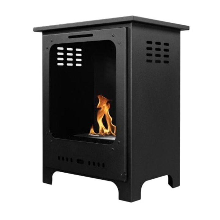 KOZA bioetanol kandalló, 40 x 52 x 30 cm, szabadon álló, hőálló üveggel, matt fekete, 1, 2 kW, dekoratív fehér kavicsokkal, aromaterápiás tartállyal, gázgyújtóval a biokandalló begyújtásához, tűzoltó készülékkel, tölcsérrel, összeszerelő készlettel együtt